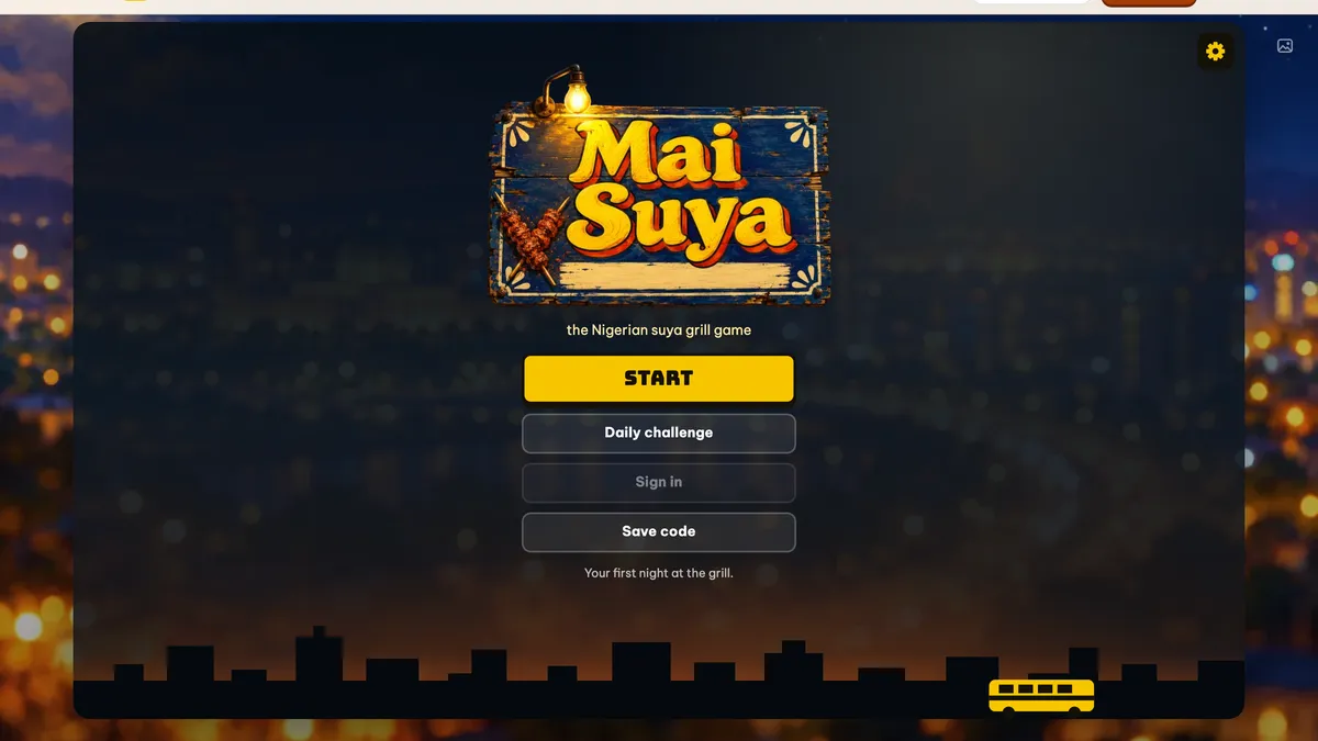 Mai Suya’s title screen in a phone browser: Start, Daily challenge, Sign in and Save code
